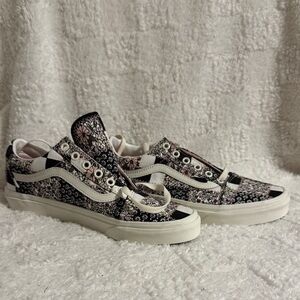 Vans Black and Pink Floral Sneakers